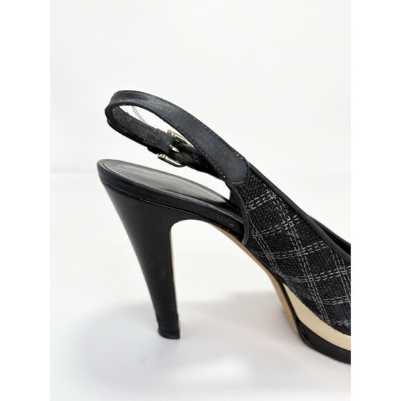 Chanel Black Checkered Embroidered Canvas Peep Toe Platform Slingbacks Sz EU 35C - Picture 12 of 16